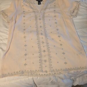 Chico's Beige Embroidered Top
